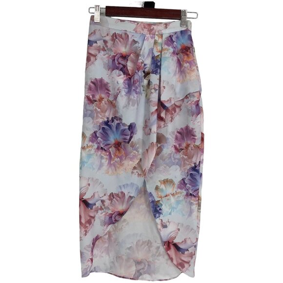 Ever New  Spring-Toned Multicolor Floral Lizzie drape thigh split midi skirt 2 - Picture 1 of 13